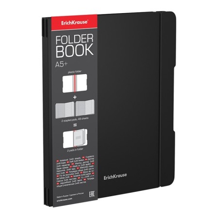 Notebooks A5+, 2 x 48 sheets in the Erichkrause "Folderbook", in a plastic folder, elastic bands, an offset unit, white 100%, black-1
