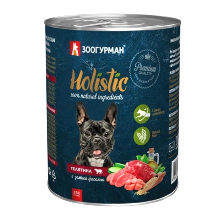 Holistic humid food for dogs, veal with green beans, railway, 350 g