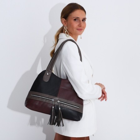 Bag-tout on zipper, dark red color-6