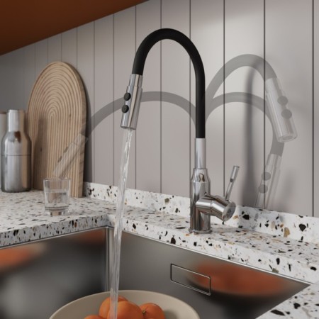 MILARDO MEAL M01SB2FM05 kitchen mixer, pouring 200mm, flexible spout and shower nozzle, chrome 101-2