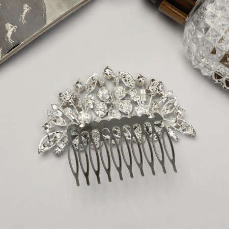 Hair crest "Safyan" flowers, 7x8 cm, silver-1