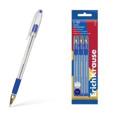 A set of ballpoint pens 3 pieces, Erichkrause L-30, Gold Stick & Grip Classic, needle node 0.7 mm, blue, rubber holder