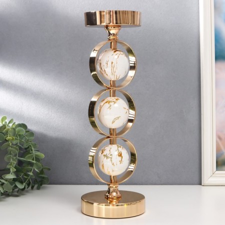Summary Metal for 1 candle "Three white marble balls in the field" Gold 37x12x12 cm-2