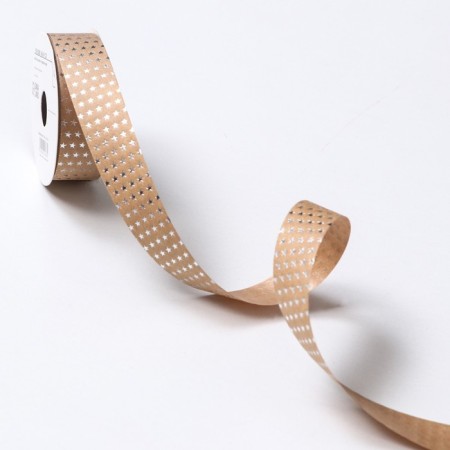 Ribbon for decor and gifts Kraft with stars "Star" 2cm x 5 m-2