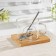 Glass mug with a spoon on a wooden stand “Kotik”, 300 ml, Mix drawing