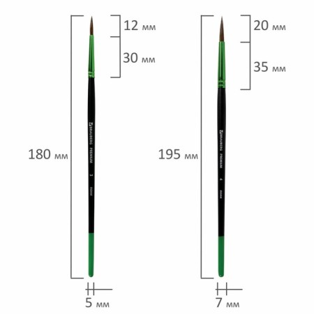 Набор кистей Пони 5 штук, BRAUBERG PREMIUM, круглые № 1, 2, 3, 4, 5-4