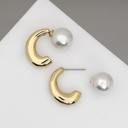Earrings with pearls "exclus" half -rings, color gold-2