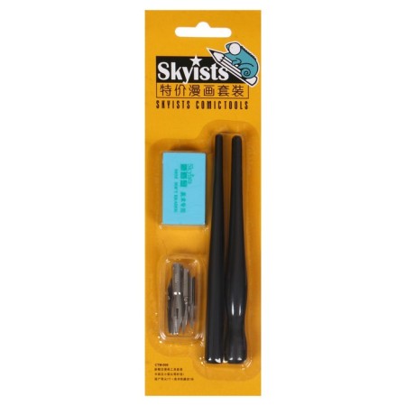 A set of feathers, 5 pieces, stainless steel with 2 holders + eraser on a blister-1