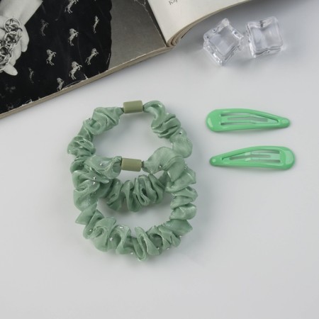 Hair Set "Gloria Shine" (2 elastic bands 5.5 cm, 2 invisibility 5 cm) Green-1