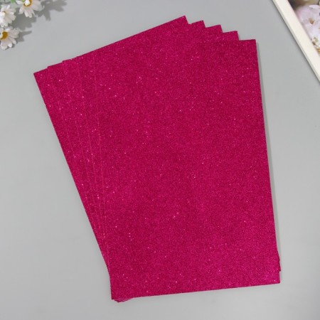 A set of glitter foamiran (5 sheets) 2 mm 20x30 cm, fuchsia