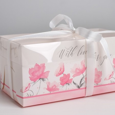 Capcake box, confectionery packaging, 2 cells "With love for you", 16 x 8 x 7.5 cm-1