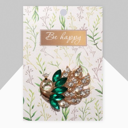 Brooch "Peacock", white-green color in gold-2