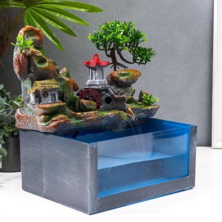 The desktop fountain from the network, backlight + Aquarium "Pagoda at the top" 32x21x30 cm-2