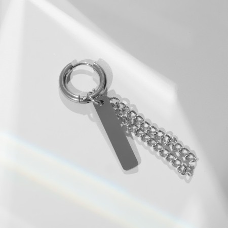 Piercing in the ear "Ring" rectangle and two chains, d = 10 mm, the color of silver
