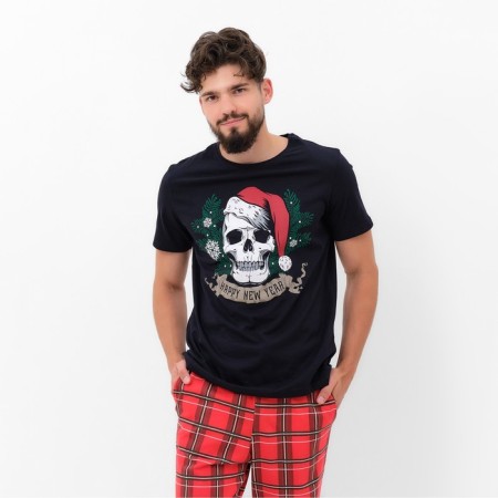 Pajama New Year's male kaftan "skull", black color, size 56-1