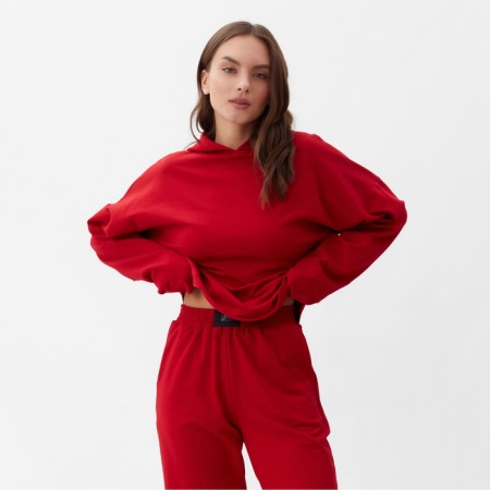 Women's tracksuit (sweatshirt and trousers) mist, size 48-50, red color-1