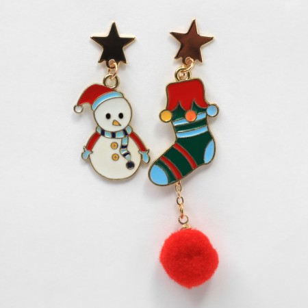 New Year! Earrings "New Year" snowman with toe, colored in gold-1