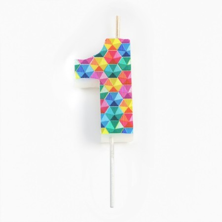 Candle in the cake on the skewer "Kaleidoscope", the number 1, 7 cm-2