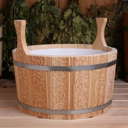 Gang from linden round, 8l, plastic insert Russian pattern-1