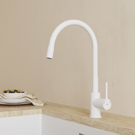 MILARDO MEAL M01WT0FM05 kitchen mixer, pour 241 mm, flexible surge, white matte-1