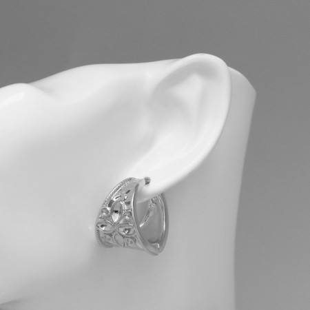 Earrings Metal "Accord" Flower, four -leaflet, silver color-2