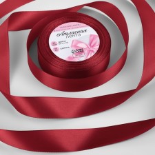 Satin tape, 25 mm × 23 ± 1 m, burgundy color # 48