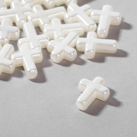 Plastic “Cross” beads, set of 50 pcs., 1.2 × 1.6 × 0.5 cm, white color-1