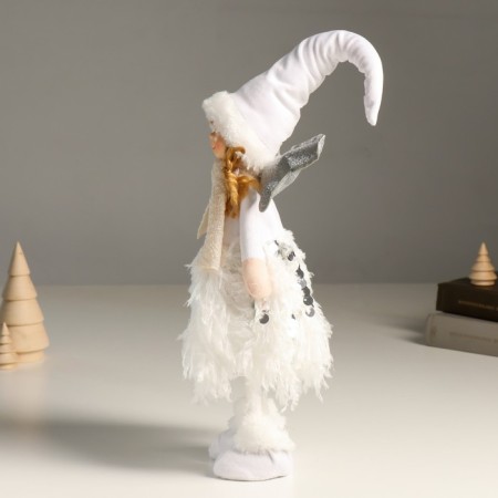 Interior doll "Angel in white with sequins, silver wings" 40 cm-3