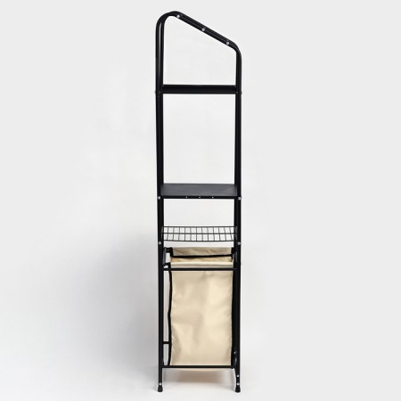 Rabberry with a basket for linen and crossbars, 2 tier, black color, 38x35x160 cm-3