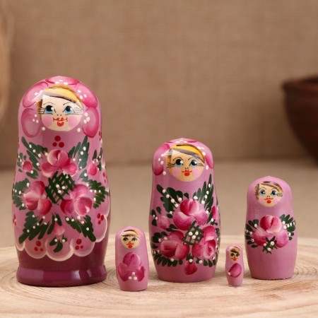 Matryoshka "Love", lilac scarf, 5 doll, 11.5 cm