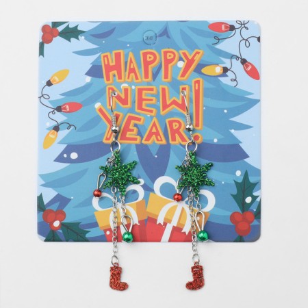 New Year! Earrings "New Year" hanging, snowflake on a chain, red-green color in silver-3