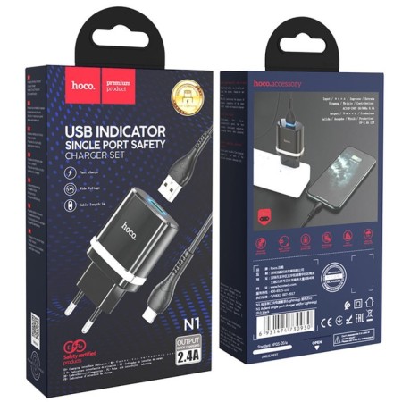 Network charger Hoco N1, 1 USB, 2.4 A, Lightning cable - USB, 1 m, black-3