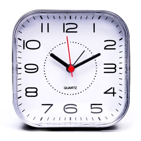 Clock - desktop an alarm clock, discrete move, 10.5 x 10.5 cm, aa