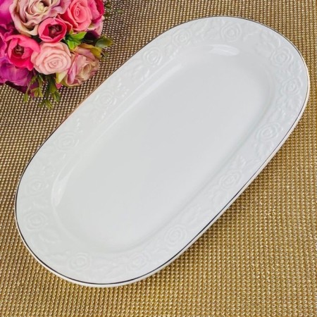 Oval Lenardi dish "White Rose", porcelain, length 35 cm