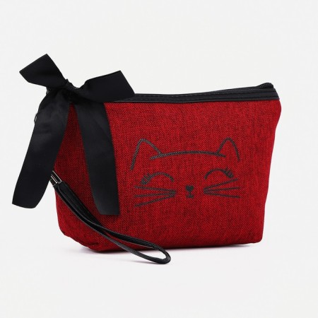 Cosmetic bag with a zipper, with a lining, burgundy color