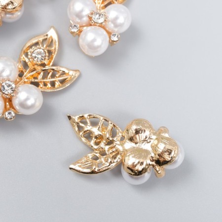 Decor for creativity Metal "Leaflets with pearls" Rhinas set 4 pcs 3.2x2 cm-1