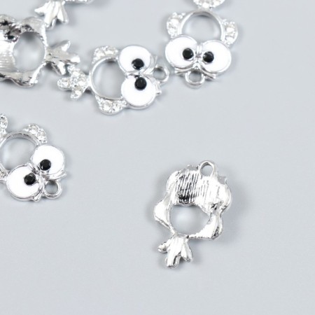 Decor for creativity metal, enamel, rhinestones "point owl" silver, white 1.4x2.1 cm-1