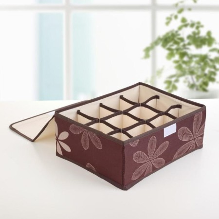 A set of organizers for storing linen with a leaf lid, 3 pcs, 32 × 24 × 12 cm, brown color-8
