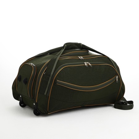 Road bag on wheels, a lightning department, shoes, 3 outer pockets, long belt, khaki color