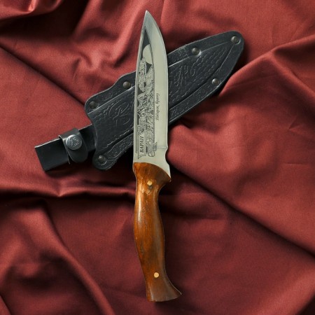 Caucasian knife, tourist "Varan" with scabbard, steel - 40x13, waxed nut, 14.5 cm-4