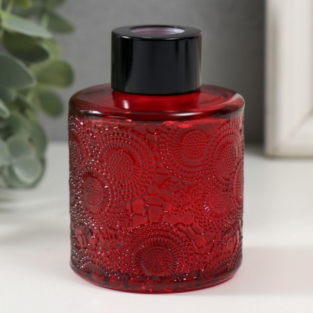 Diffusor for essential oils with a “flower” lid is a transparent red 100 ml 6x6x8 cm-3