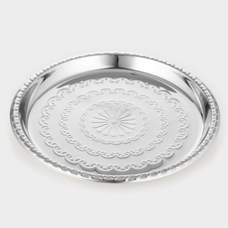 Stainless steel tray is round “Laughing”, D = 33 cm, silver color-1