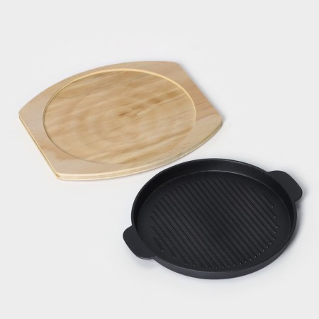 The cast -iron pan on the wooden stand “Circle. Grill ", 25 × 21.3 cm, black color-4