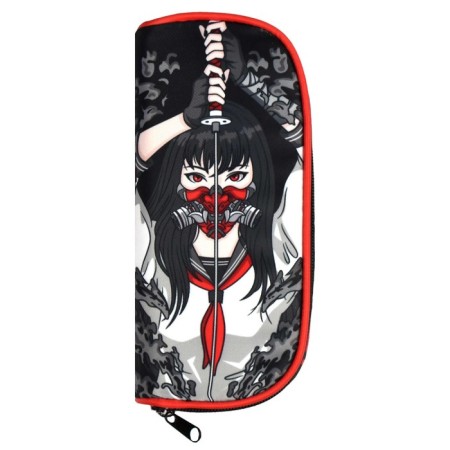Penal soft, 1 compartment, 90 x 205 x 55 mm, voluminous, Phoenix "Dance with catana" black/red 65703-1
