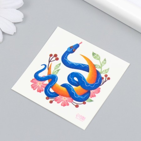 Tattoo on the body color "Snake for a month with flowers" 6x6 cm-2