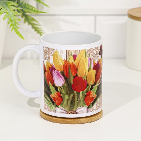 Mug Sublimation "Only for you!" Tulip bouquet, 320 ml, with application-1