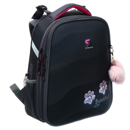 School backpack 38 x 30 x 16 cm, ergonomic back, stavia "paws", gray-1