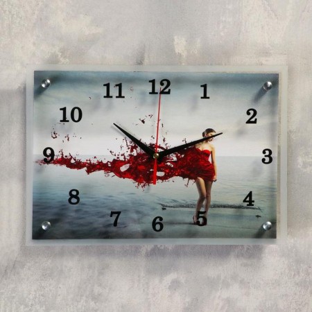 Carty clock is wall-mounted, series: people, "Girl in red" 25x35 cm