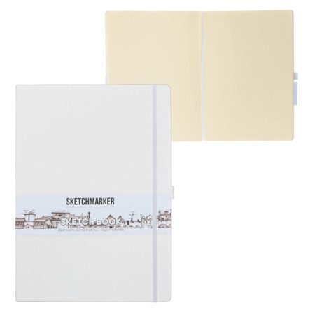 Sketchmarker sketchbook, 210 x 300 mm, 80 sheets, solid cover of artificial leather, white, block 140 g/m2
