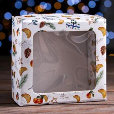 Gift box, lid is, with the “New Year mood” window, 14.5 x 14.5 x 6 cm